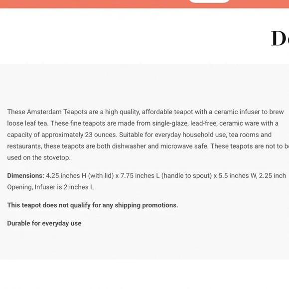 NIB Old Amsterdam Porcelain Infusing Tea Pot - 2 Cups - Picture 14 of 14